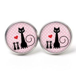 Ohrstecker, Ohrhänger, Clipse & Druckknopf – Motiv schwarze Katze mit Kitten – Schmuck aus Edelstahl
