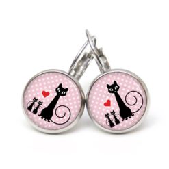 Ohrringe schwarze Katze mit Kitten - Edelstahl