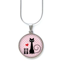 Kette schwarze Katze mit Kitten - Edelstahl