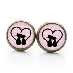 Ohrringe schwarze Katzen mit Herz - Edelstahl