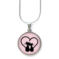 Kette schwarze Katzen mit Herz - Edelstahl