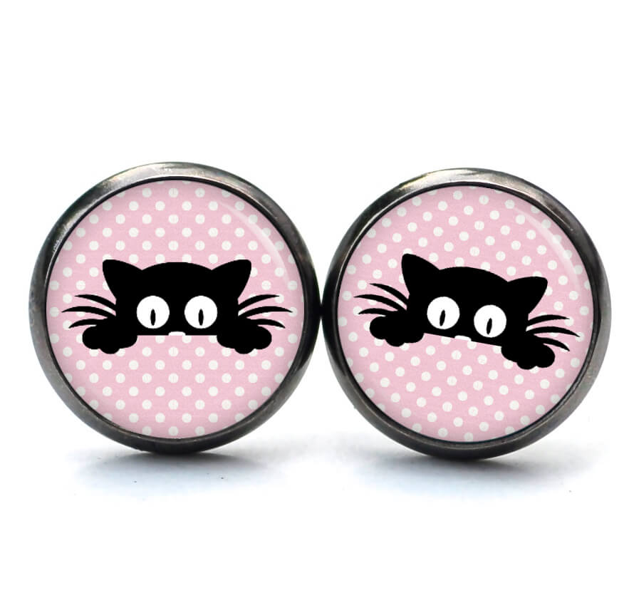 Ohrstecker, Ohrhänger, Clipse & Druckknopf – Motiv neugierige Katze – Schmuck aus Edelstahl Ohrstecker, Ohrhänger, Clipse & Druckknopf – Motiv neugierige Katze – Schmuck aus Edelstahl