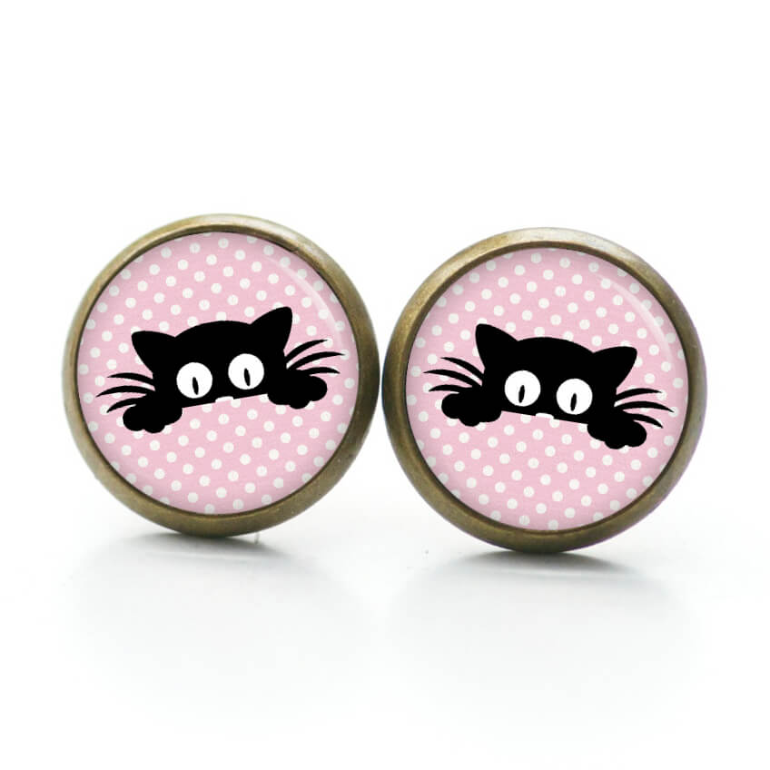 Ohrstecker, Ohrhänger, Clipse & Druckknopf – Motiv neugierige Katze – Schmuck aus Edelstahl Ohrstecker, Ohrhänger, Clipse & Druckknopf – Motiv neugierige Katze – Schmuck aus Edelstahl