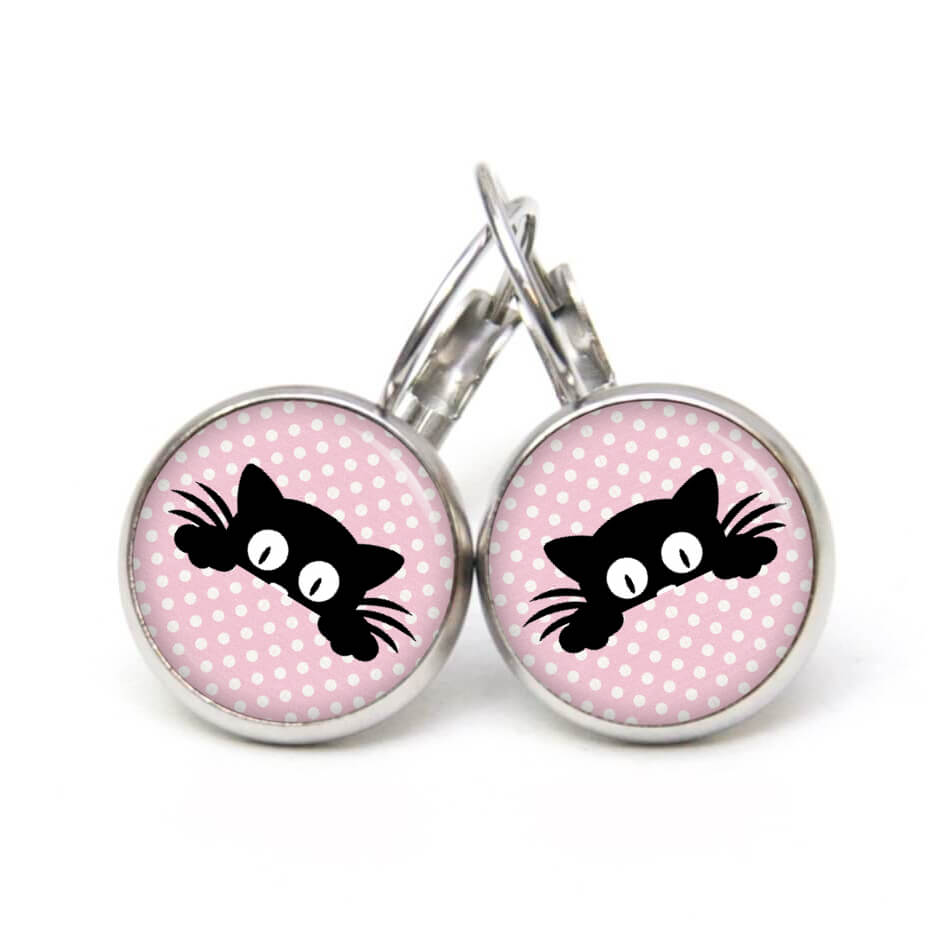 Ohrstecker, Ohrhänger, Clipse & Druckknopf – Motiv neugierige Katze – Schmuck aus Edelstahl Ohrstecker, Ohrhänger, Clipse & Druckknopf – Motiv neugierige Katze – Schmuck aus Edelstahl