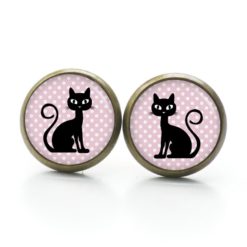 Ohrringe schwarz rosa Katze - Edelstahl