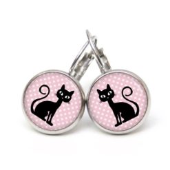 Ohrringe schwarz rosa Katze - Edelstahl