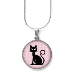 Kette schwarz rosa Katze - Edelstahl