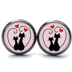 Ohrringe verliebte Katzen schwarz rosa - Edelstahl
