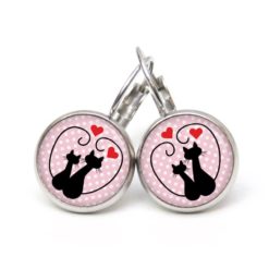 Ohrringe verliebte Katzen schwarz rosa - Edelstahl