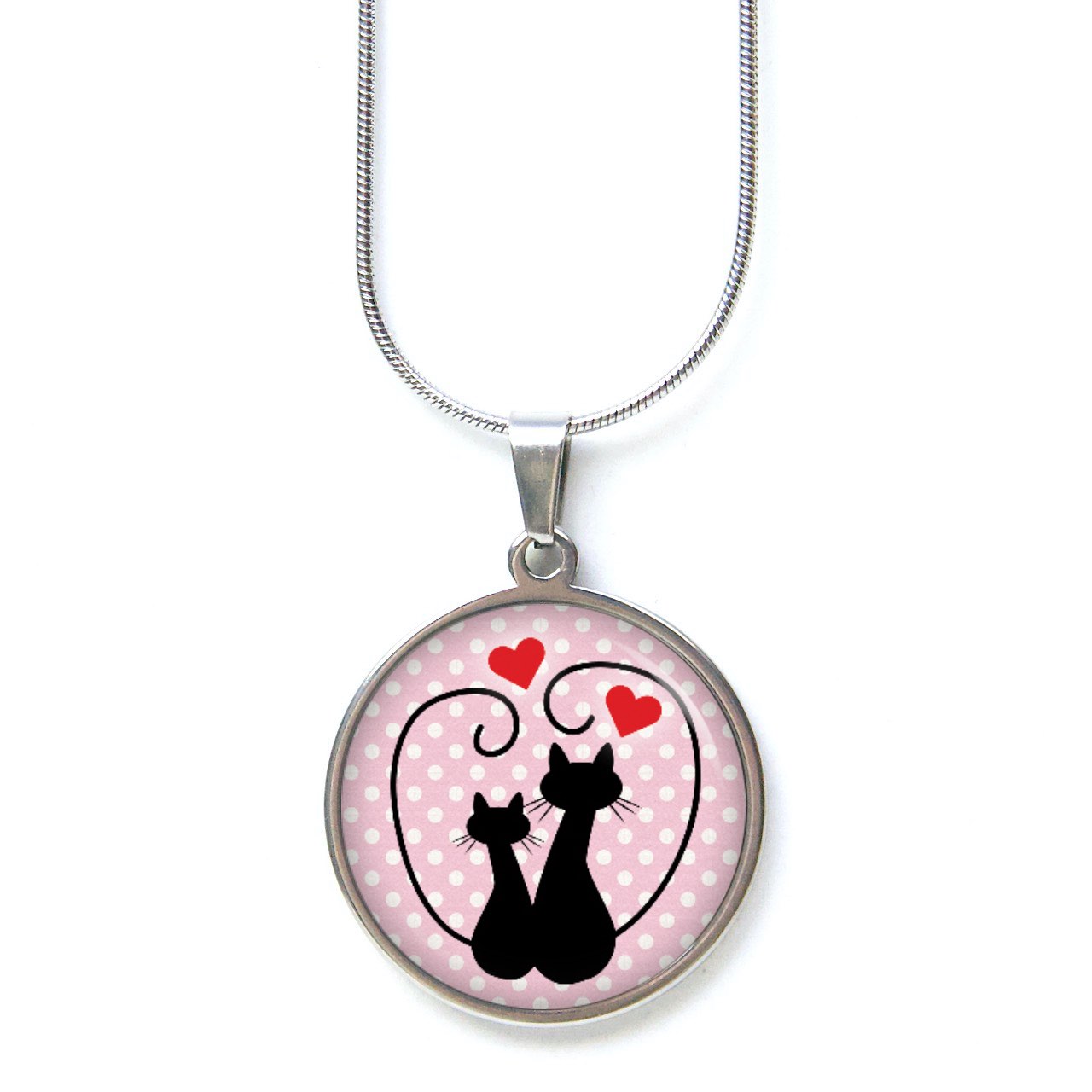 Ohrstecker, Ohrhänger, Clipse & Druckknopf – Motiv verliebte Katzen schwarz rosa – Schmuck aus Edelstahl Ohrstecker, Ohrhänger, Clipse & Druckknopf – Motiv verliebte Katzen schwarz rosa – Schmuck aus Edelstahl