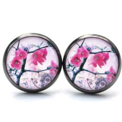 Druckknopf Ohrstecker Ohrhänger japanische Blumen Frühling Rosa Pink