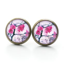 Druckknopf Ohrstecker Ohrhänger japanische Blumen Frühling Rosa Pink