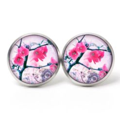 Druckknopf Ohrstecker Ohrhänger japanische Blumen Frühling Rosa Pink