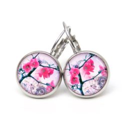 Druckknopf Ohrstecker Ohrhänger japanische Blumen Frühling Rosa Pink