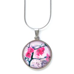 Druckknopf Ohrstecker Ohrhänger japanische Blumen Frühling Rosa Pink