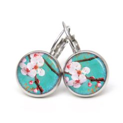 Druckknopf Ohrstecker Ohrhänger weiße japanische Blumen Frühling