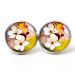 Druckknopf / Ohrstecker / Ohrhänger weiße Orchideen Frühling Gelb