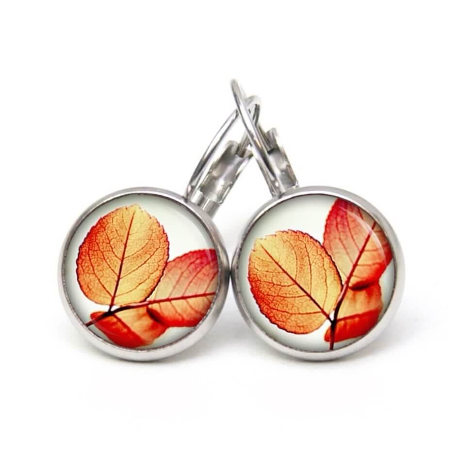 Ohrstecker, Ohrhänger, Clipse & Druckknopf – Motiv rot oranges Blatt Herbst – Schmuck aus Edelstahl Ohrstecker, Ohrhänger, Clipse & Druckknopf – Motiv rot oranges Blatt Herbst – Schmuck aus Edelstahl