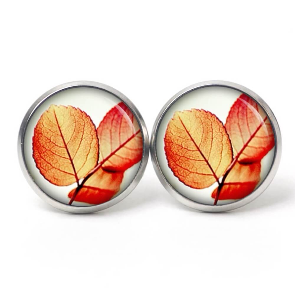 Ohrstecker, Ohrhänger, Clipse & Druckknopf – Motiv rot oranges Blatt Herbst – Schmuck aus Edelstahl Ohrstecker, Ohrhänger, Clipse & Druckknopf – Motiv rot oranges Blatt Herbst – Schmuck aus Edelstahl