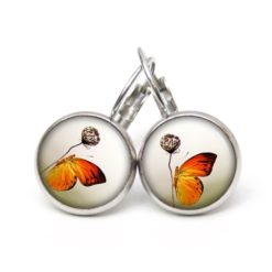 Ohrringe Schmetterling orange mit Blume - Edelstahl