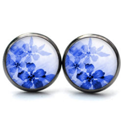 Druckknopf Ohrstecker Ohrhänger Clipse zarte Blumen in blau