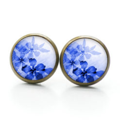 Druckknopf Ohrstecker Ohrhänger Clipse zarte Blumen in blau