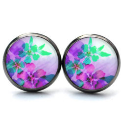 Druckknopf / Ohrstecker / Ohrhänger zarte Blumen in fuchsia und grün