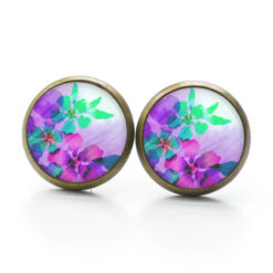 Druckknopf / Ohrstecker / Ohrhänger zarte Blumen in fuchsia und grün