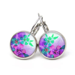 Druckknopf / Ohrstecker / Ohrhänger zarte Blumen in fuchsia und grün