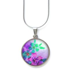 Druckknopf Ohrstecker Ohrhänger Clipse zarte Blumen in fuchsia und grün