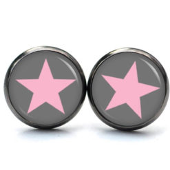 Druckknopf / Ohrstecker / Ohrhänger dunkelgrau / rosa Stern