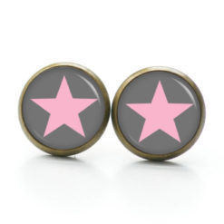 Druckknopf / Ohrstecker / Ohrhänger dunkelgrau / rosa Stern