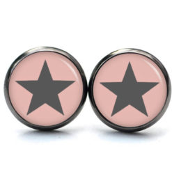 Druckknopf / Ohrstecker / Ohrhänger rosa / grau Stern