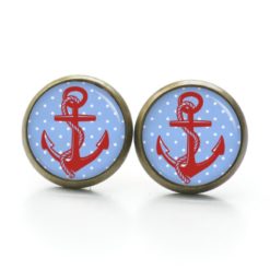 Druckknopf Ohrstecker Ohrhänger Clipse Anker hellblau und rot mit Pünktchen