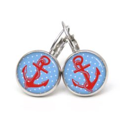 Druckknopf Ohrstecker Ohrhänger Clipse Anker hellblau und rot mit Pünktchen