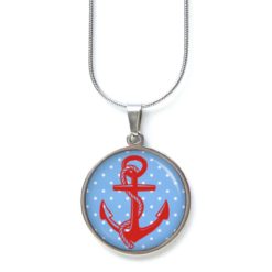 Druckknopf Ohrstecker Ohrhänger Clipse Anker hellblau und rot mit Pünktchen