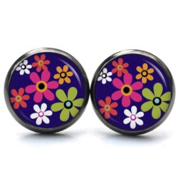 Handmade Ohrringe Flower Power Blumen Dunkelblau aus Edelstahl von Just Trisha