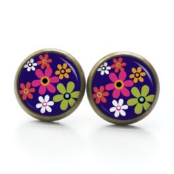 Handmade Ohrringe Flower Power Blumen Dunkelblau aus Edelstahl von Just Trisha