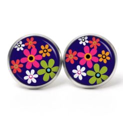Ohrstecker, Ohrhänger, Clipse & Druckknopf - Motiv Flower Power Blumen Dunkelblau - Schmuck aus Edelstahl