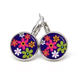 Handmade Ohrringe Flower Power Blumen Dunkelblau aus Edelstahl von Just Trisha