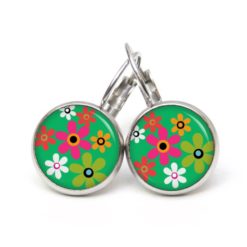 Druckknopf Ohrstecker Ohrhänger Hippie Blumen bunt mit grün 70er Jahre
