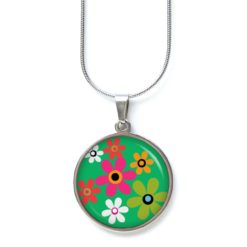 Druckknopf Ohrstecker Ohrhänger Hippie Blumen bunt mit grün 70er Jahre