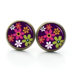 Druckknopf Ohrstecker Ohrhänger Hippie Blumen bunt mit violett