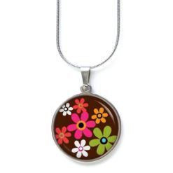 Kette Hippie Blumen bunt braun - Edelstahl