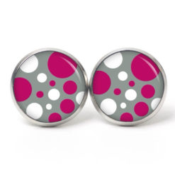 Ohrstecker, Ohrhänger, Clipse & Druckknopf – Motiv Punkte Tupfen rosa grau – Schmuck aus Edelstahl