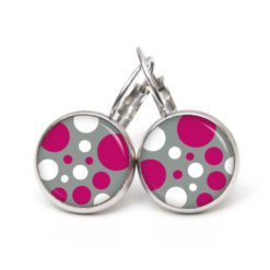 Ohrringe Punkte Tupfen rosa grau - Edelstahl