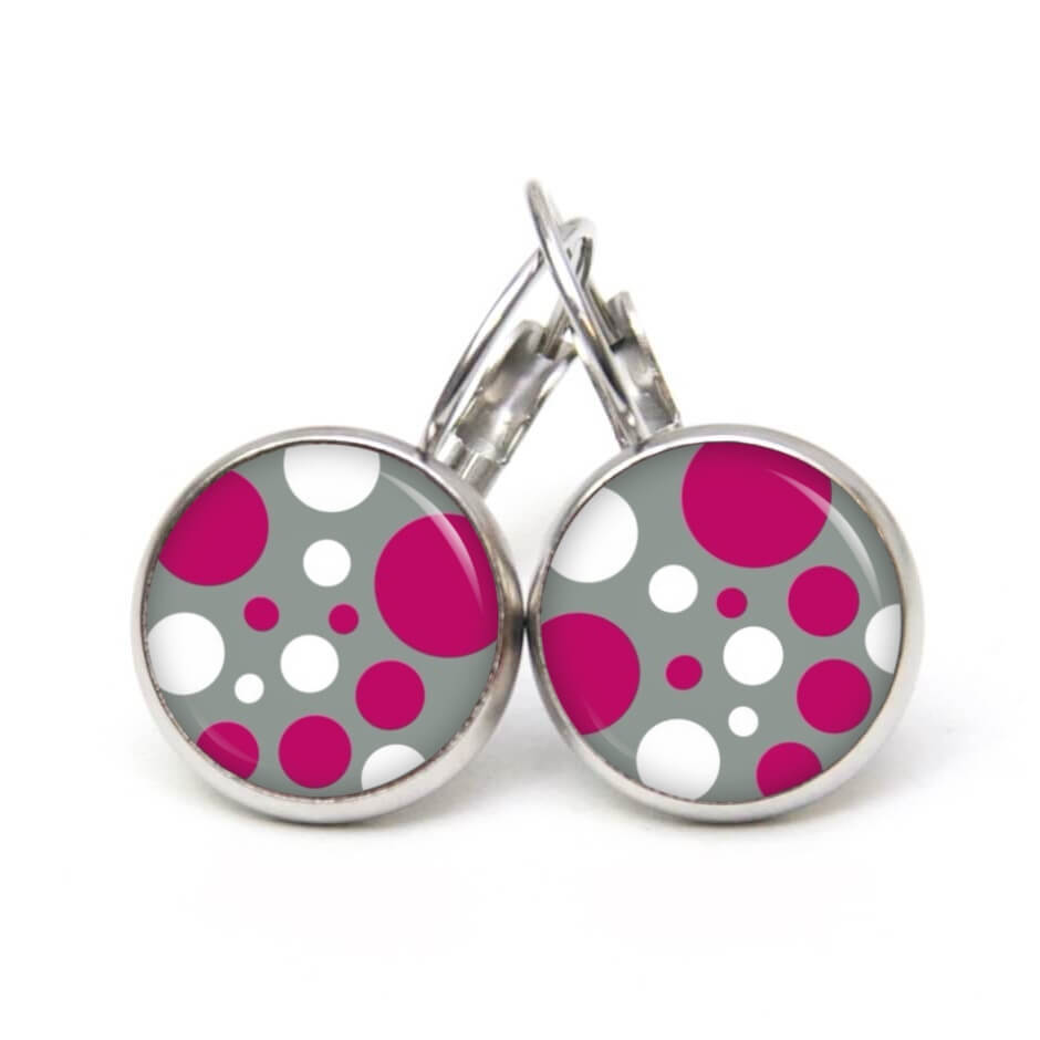 Ohrstecker, Ohrhänger, Clipse & Druckknopf – Motiv Punkte Tupfen rosa grau – Schmuck aus Edelstahl Ohrstecker, Ohrhänger, Clipse & Druckknopf – Motiv Punkte Tupfen rosa grau – Schmuck aus Edelstahl