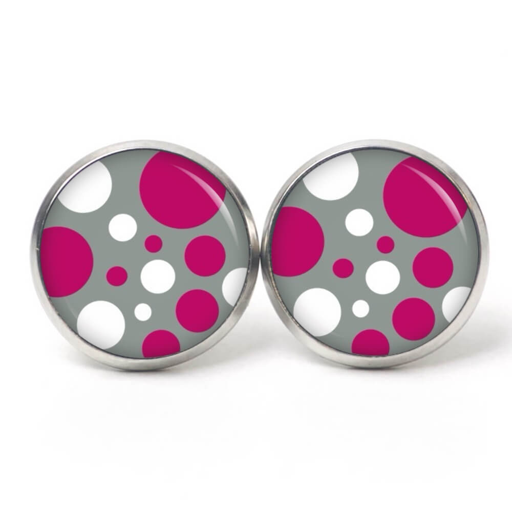 Ohrstecker, Ohrhänger, Clipse & Druckknopf – Motiv Punkte Tupfen rosa grau – Schmuck aus Edelstahl Ohrstecker, Ohrhänger, Clipse & Druckknopf – Motiv Punkte Tupfen rosa grau – Schmuck aus Edelstahl
