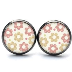 Druckknopf Ohrstecker Ohrhänger Clipse zarte Blumen in rosa und gold