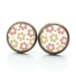 Druckknopf Ohrstecker Ohrhänger Clipse zarte Blumen in rosa und gold